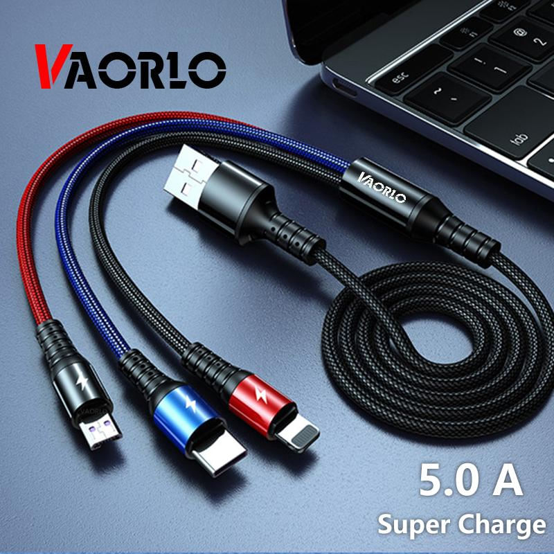 Cabo USB 3 em 1 Super Carregamento VAORLO para Huawei e iPhone 11 Pro Max