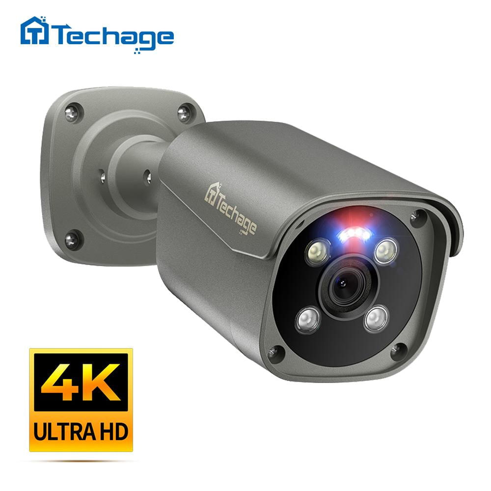 Câmera POE Ultra HD 4K Techage 8MP para Exterior com Detecção Facial