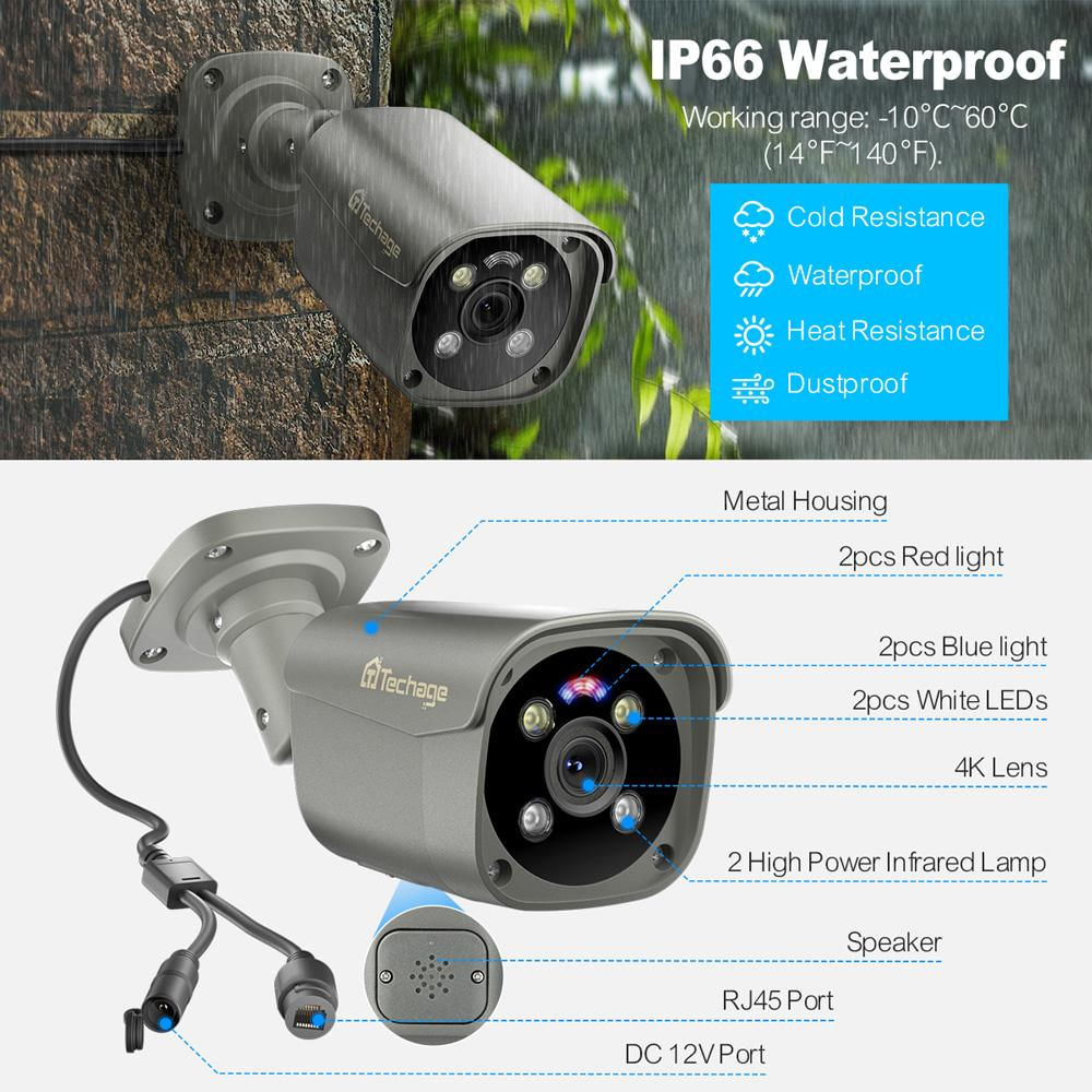 Encontraproduto.com.br - Câmera POE Ultra HD 4K Techage 8MP para Exterior com Detecção Facial