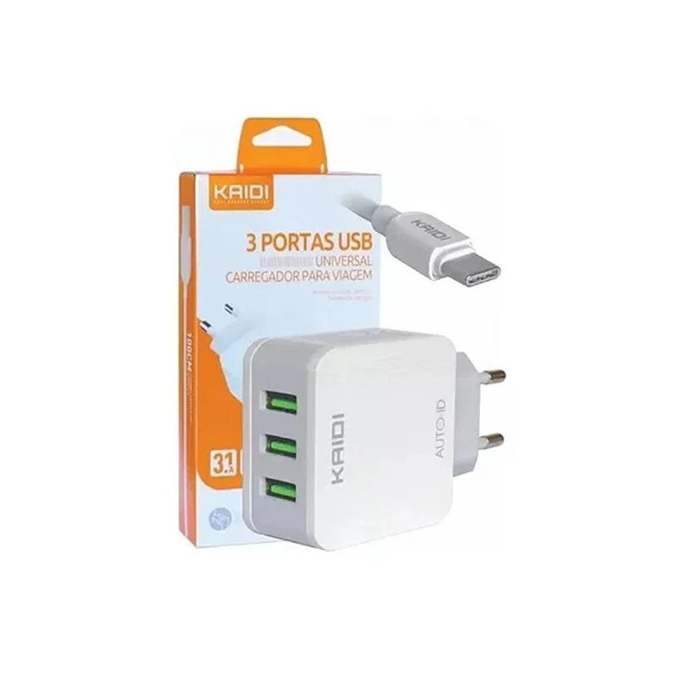 Encontraproduto.com.br - Carregador E Cabo Kaidi Tipo C 3 Saídas USB (MP)