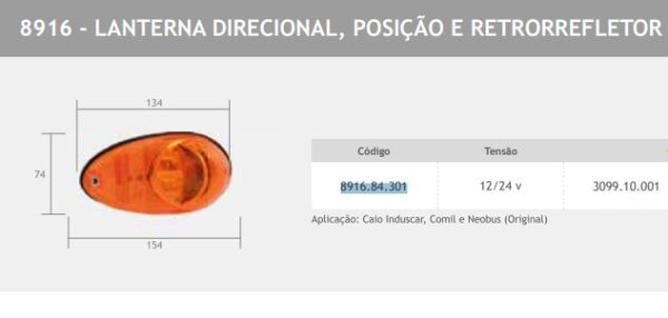 LANTERNA LATERAL TECH 12/24V LUZ MANOBRA P/ONIBUS INSERT MET