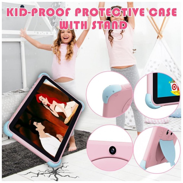 Encontraproduto.com.br - Tablet Infantil 10 Android com Controle de Pais, WiFi e Câmera Dupla, 32 GB, YINOCHE, Rosa