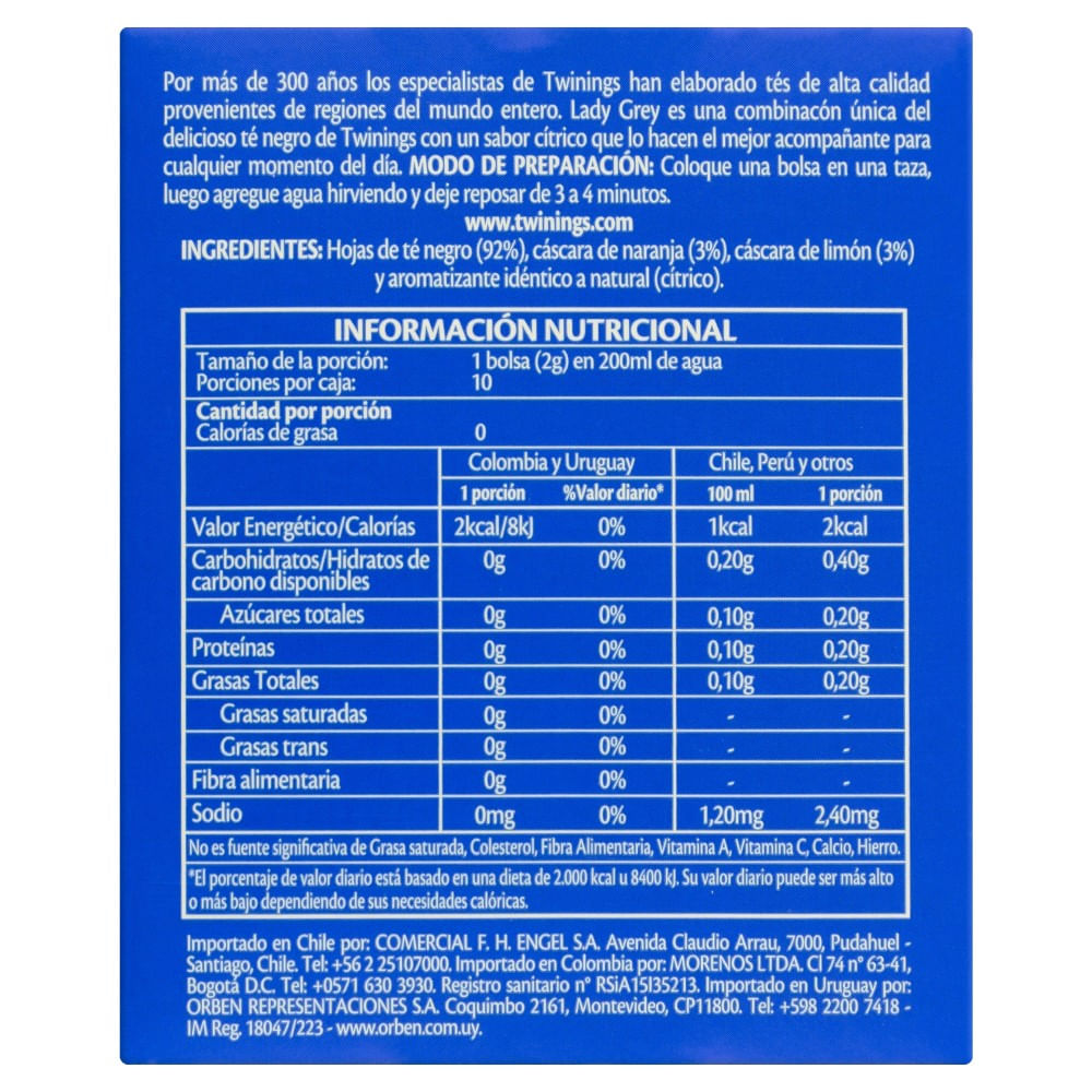 Encontraproduto.com.br - Chá Twinings Of London Lady Grey Caixa Com 10 Sachês 20g