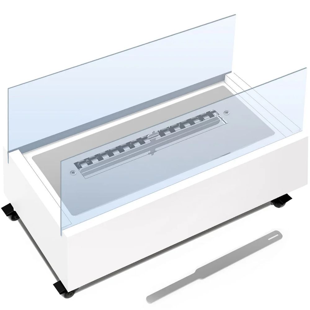 Encontraproduto.com.br - Lareira Ecológica Completa Aquecedor Armação de Madeira Com Vidro Temperado e Rodízio Manta Térmica
