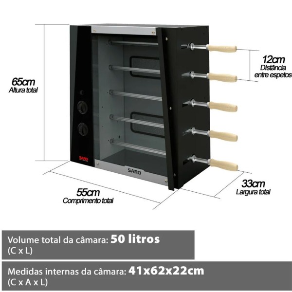 Encontraproduto.com.br - Churrasqueira Rotativa Elétrica 127v Saro De 5 Espetos Com Acendedor Automático