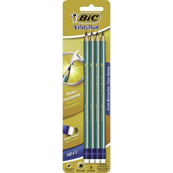 Encontraproduto.com.br - Lápis Preto Evolution Redondo com Borracha HB Bic 4 unidades