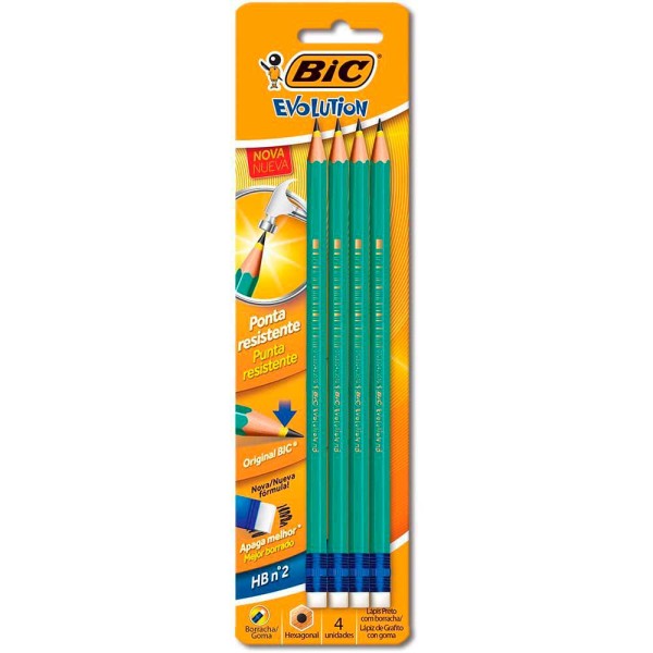 Encontraproduto.com.br - Lápis Preto Evolution Redondo com Borracha HB Bic 4 unidades