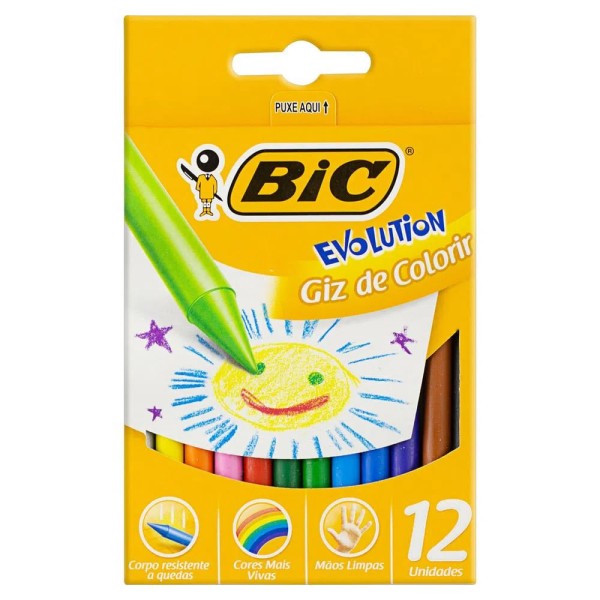 Encontraproduto.com.br - Giz de Cera - Fino - 12 Cores - Evolution - BIC