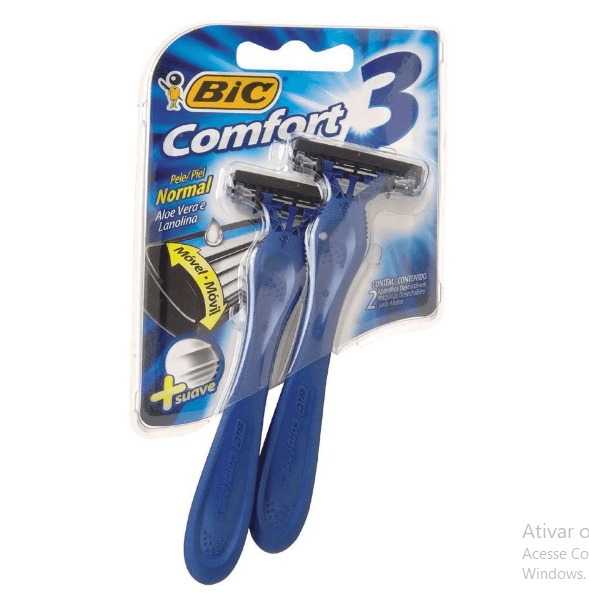 Aparelho De Barbear Bic Confort3 Normal Azul com 2 unidades