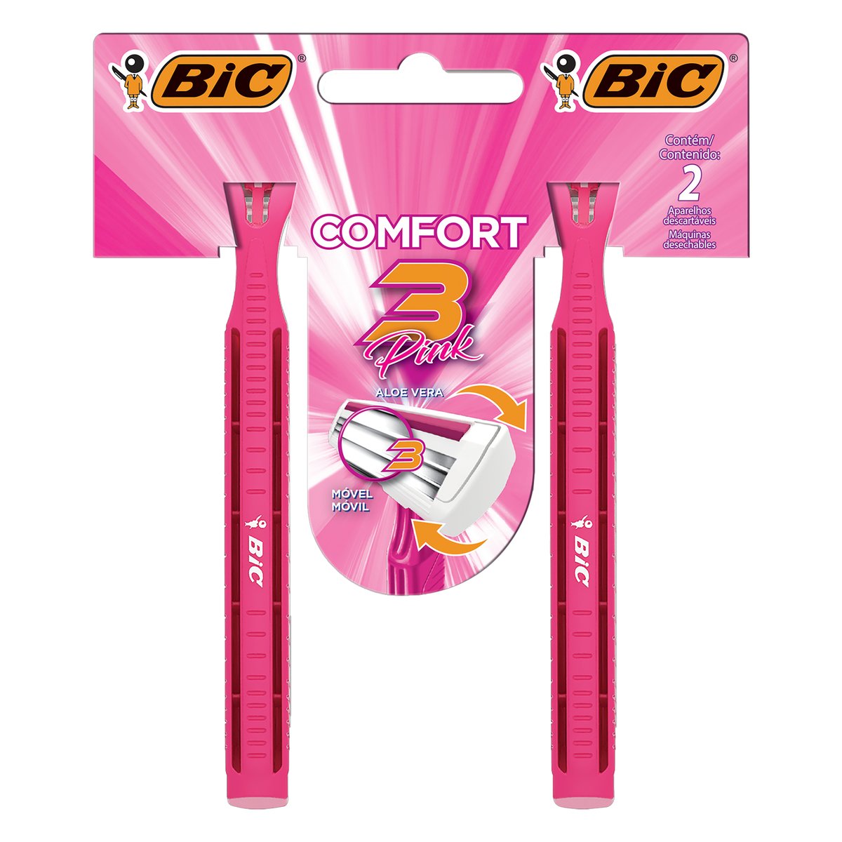 Encontraproduto.com.br - Aparelho Depilatório Bic Conforto 3 Pink Com 2 Unidades
