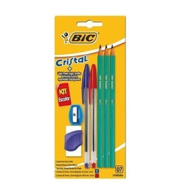Kit Escolar Bic Caneta + Lápis + Apontador + Borracha