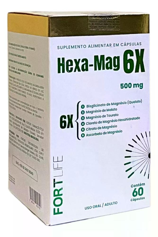 Encontraproduto.com.br - Hexa-Mag 6x - Magnésio com 6 Tipos - 1000 mg - 60 Cápsulas - FortLife