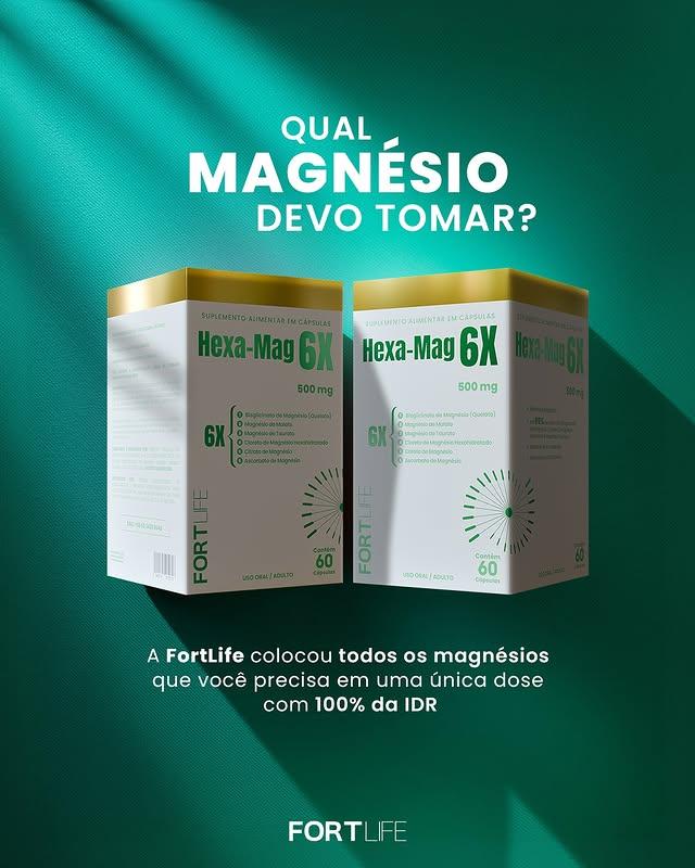 Encontraproduto.com.br - Hexa-Mag 6x - Magnésio com 6 Tipos - 1000 mg - 60 Cápsulas - FortLife
