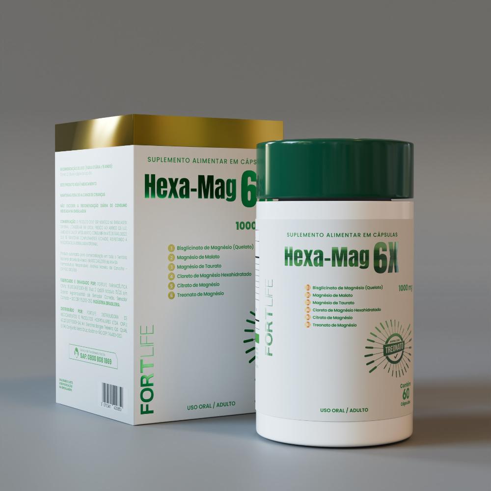Encontraproduto.com.br - Hexa-Mag 6x - Magnésio com 6 Tipos - 1000 mg - 60 Cápsulas - FortLife