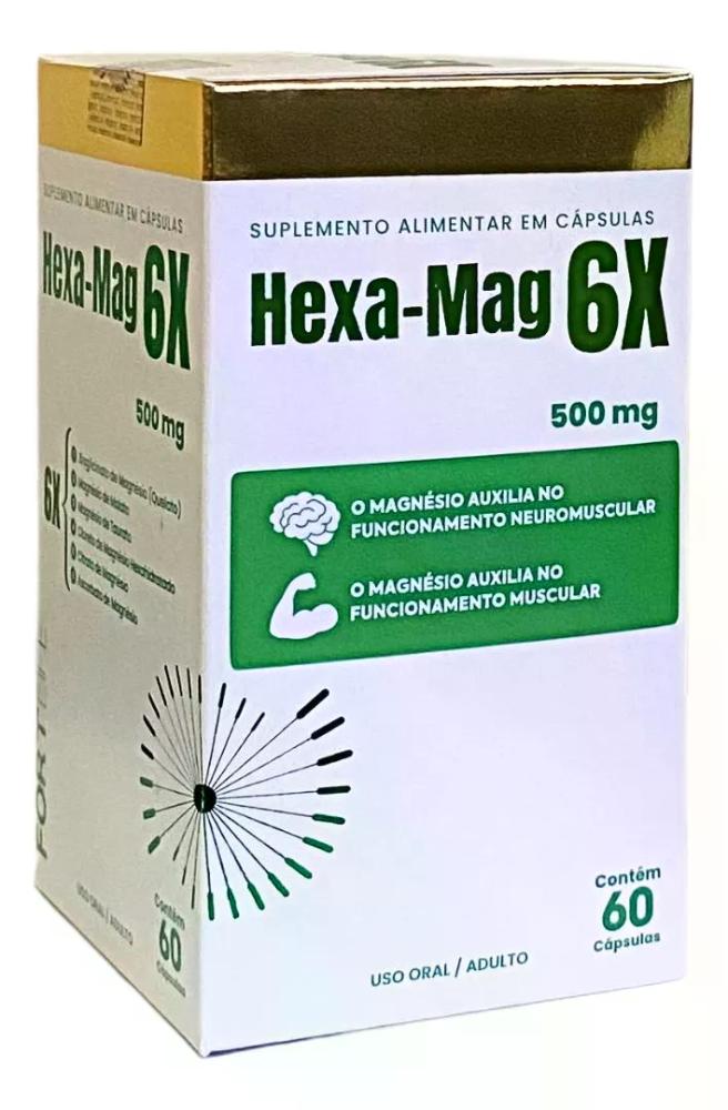 Encontraproduto.com.br - Hexa-Mag 6x - Magnésio com 6 Tipos - 1000 mg - 60 Cápsulas - FortLife