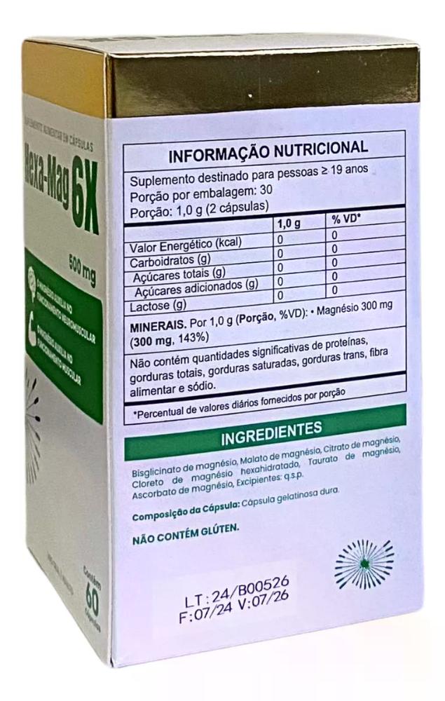 Encontraproduto.com.br - Hexa-Mag 6x - Magnésio com 6 Tipos - 1000 mg - 60 Cápsulas - FortLife
