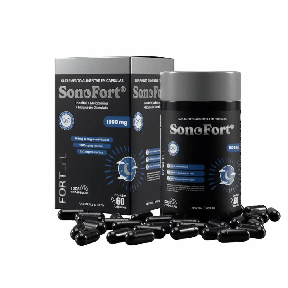 Encontraproduto.com.br - Sonofort 1600 mg - Inositol + Melatonina + Dimalato - 60 Cápsulas - FortLife