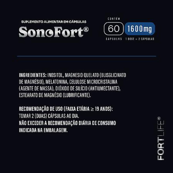Encontraproduto.com.br - Sonofort 1600 mg - Inositol + Melatonina + Dimalato - 60 Cápsulas - FortLife
