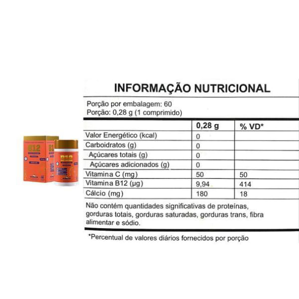 Encontraproduto.com.br - Vitamina B12 + Vitamina C - 60 Comprimidos Sabor Tangerina - FortLife