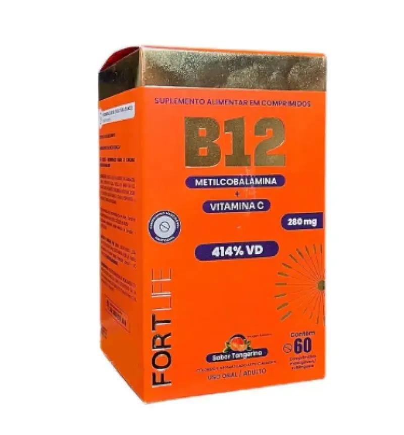 Encontraproduto.com.br - Vitamina B12 + Vitamina C - 60 Comprimidos Sabor Tangerina - FortLife