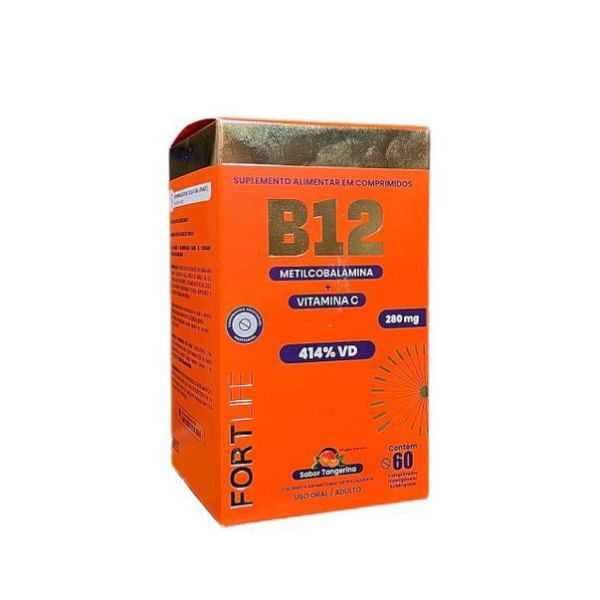 Encontraproduto.com.br - Vitamina B12 + Vitamina C - 60 Comprimidos Sabor Tangerina - FortLife