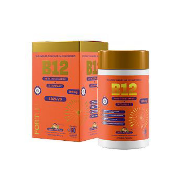 Encontraproduto.com.br - Vitamina B12 + Vitamina C - 60 Comprimidos Sabor Tangerina - FortLife