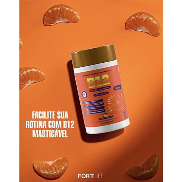 Encontraproduto.com.br - Vitamina B12 + Vitamina C - 60 Comprimidos Sabor Tangerina - FortLife