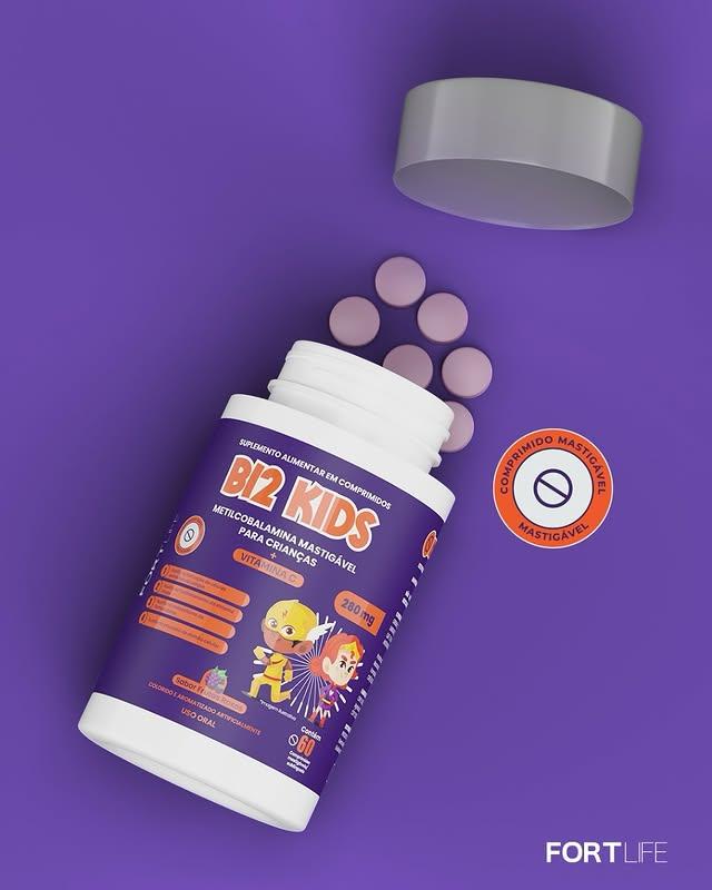 Encontraproduto.com.br - Vitamina B12 Kids 280 mg - 60 Comprimidos Mastigáveis - FortLife