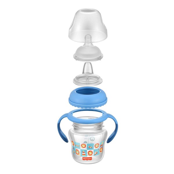 Encontraproduto.com.br - Copo de Transição First Moments + Bico Extra + Alça Removível 150 ml Azul Fisher Price - BB1055OUT [Reembalado]