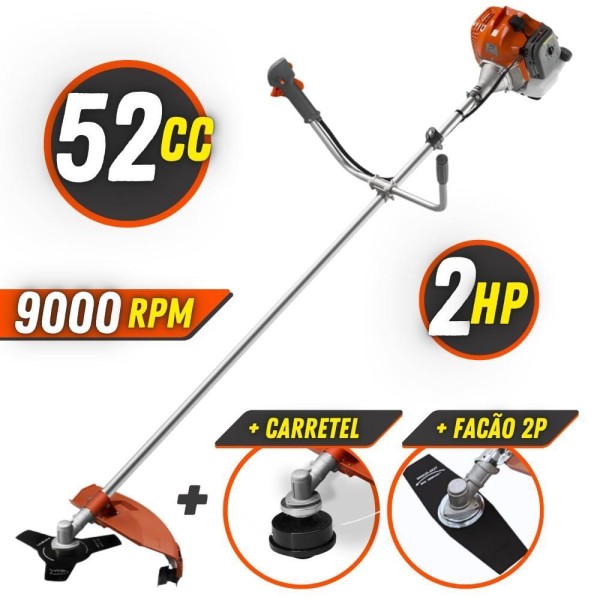 Encontraproduto.com.br - Roçadeira Lateral 52cc Tekna Rl520acn-tk + Faca 2 Pontas