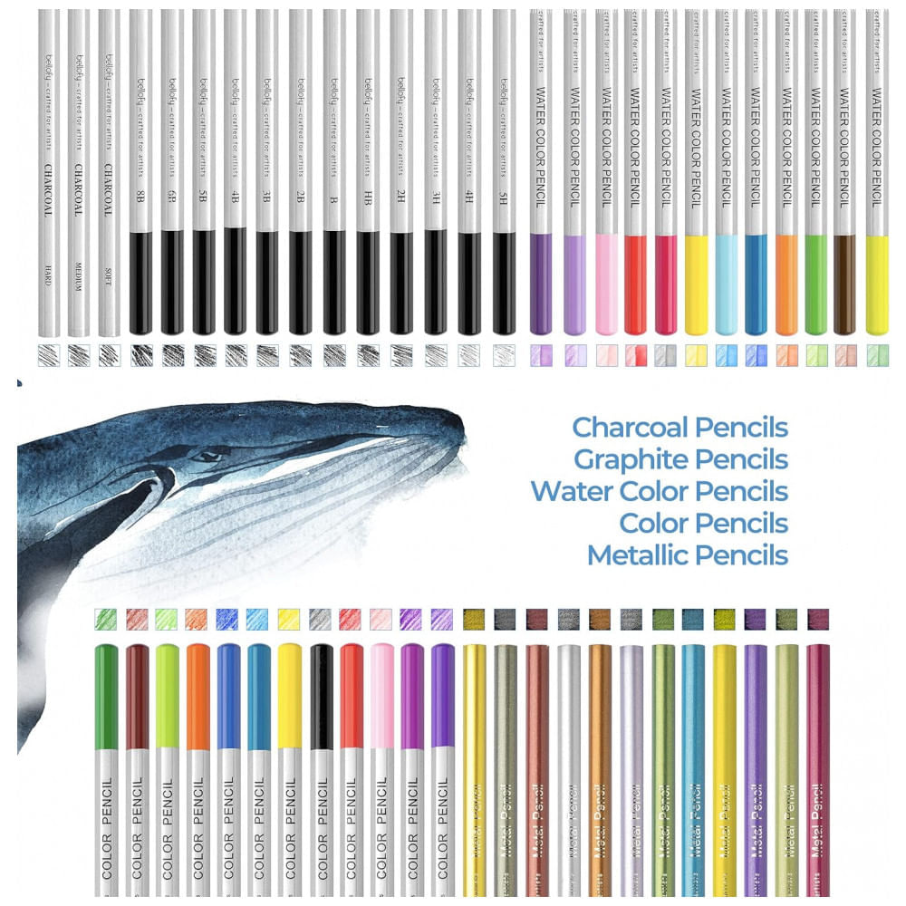 Encontraproduto.com.br - Kit Lápis de Cor Profissional com Estojo 72 peças Tintas Acrílicas, Aquarela, BELLOFY, Preto