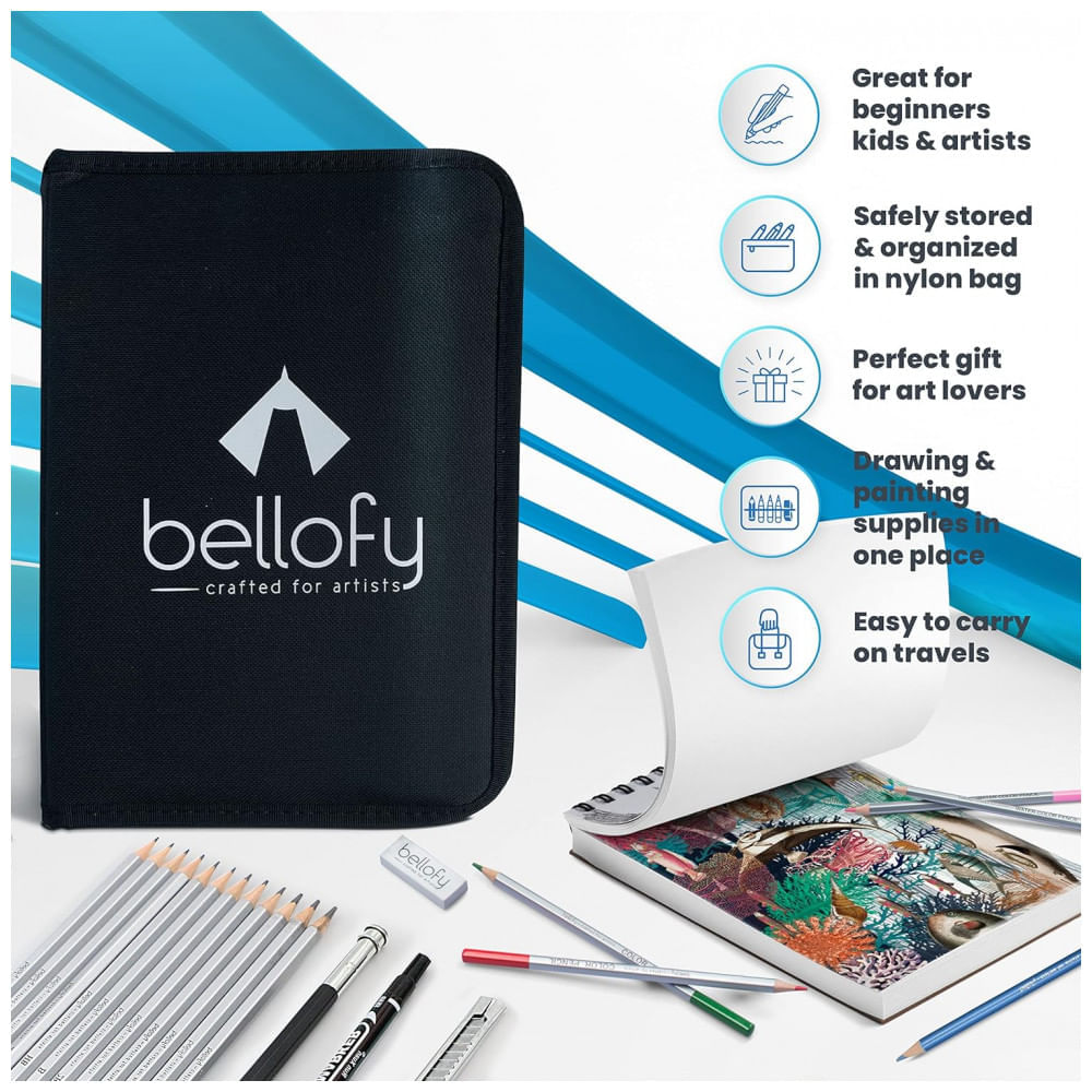 Encontraproduto.com.br - Kit Lápis de Cor Profissional com Estojo 72 peças Tintas Acrílicas, Aquarela, BELLOFY, Preto