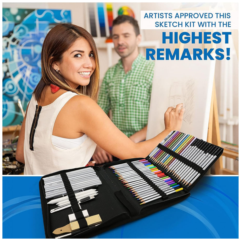 Encontraproduto.com.br - Kit Lápis de Cor Profissional com Estojo 72 peças Tintas Acrílicas, Aquarela, BELLOFY, Preto