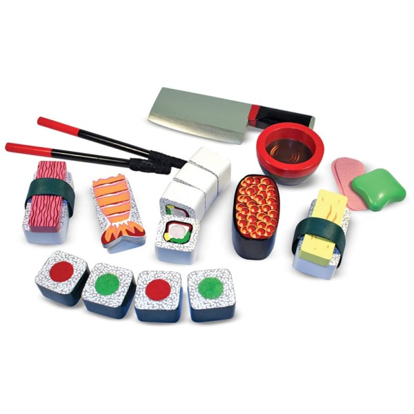 Encontraproduto.com.br - Kit de Sushi de Madeira para Brincar de Cozinha com 24 Peças para Crianças Acima de 3 Anos, Melissa & Doug