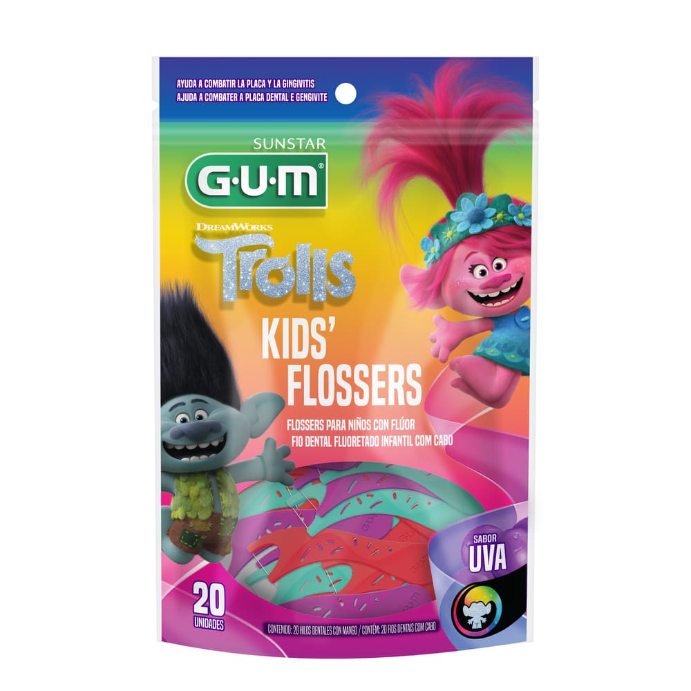 Encontraproduto.com.br - Fio Dental Flosser Trolls GUM - Sunstar