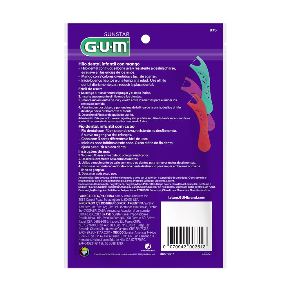Encontraproduto.com.br - Fio Dental Flosser Trolls GUM - Sunstar