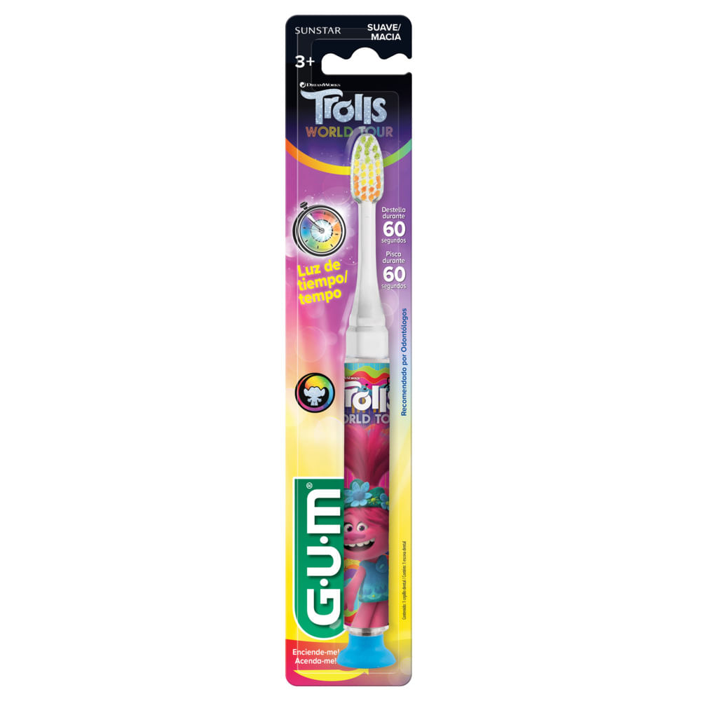 Encontraproduto.com.br - Escova Dental Infantil que Pisca GUM Trolls 1 Unidade