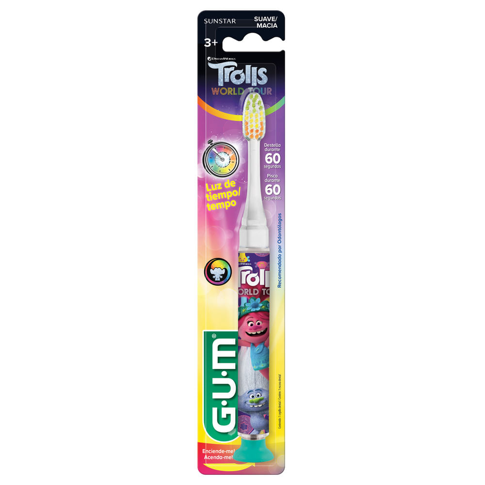 Encontraproduto.com.br - Escova Dental Infantil que Pisca GUM Trolls 1 Unidade