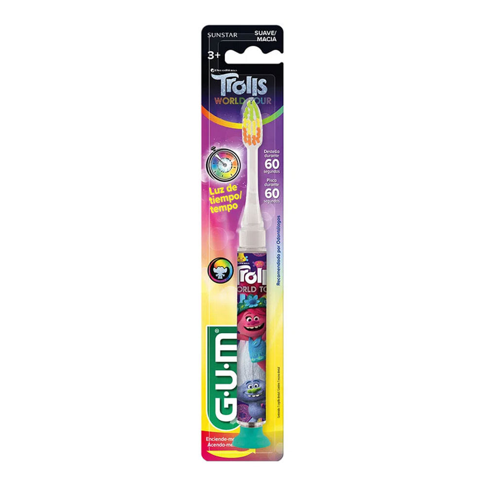 Encontraproduto.com.br - Escova Dental Infantil que Pisca GUM Trolls 1 Unidade