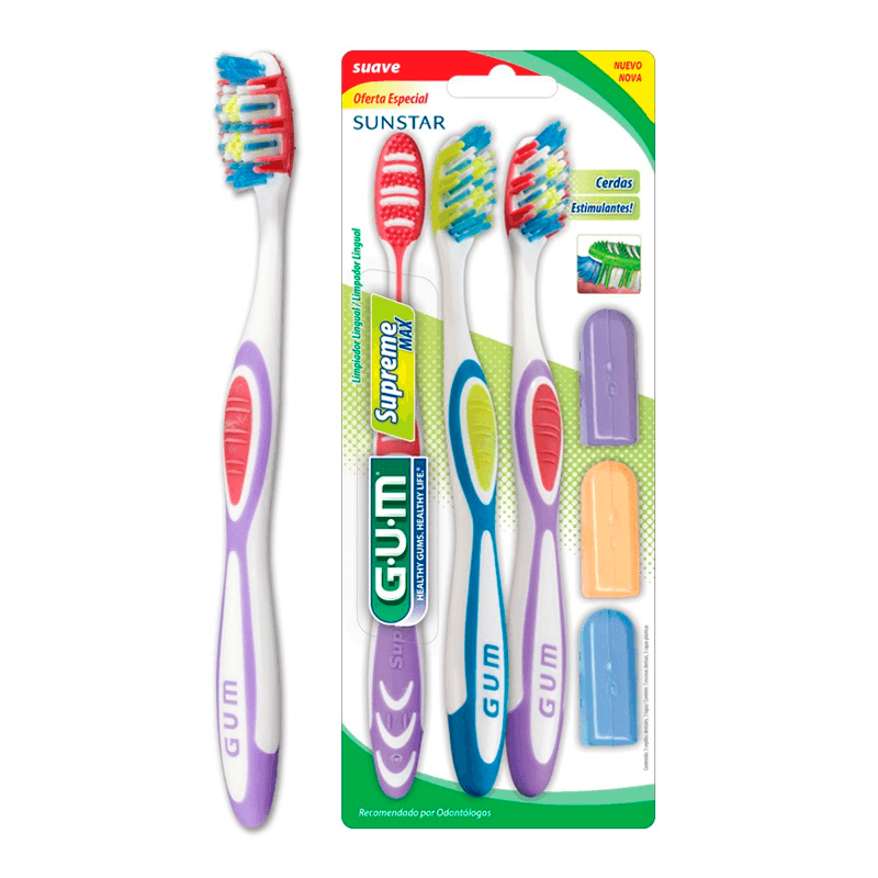 Escova Dental Gum Com Capa 3 Unidades Supreme Max 1500LA3