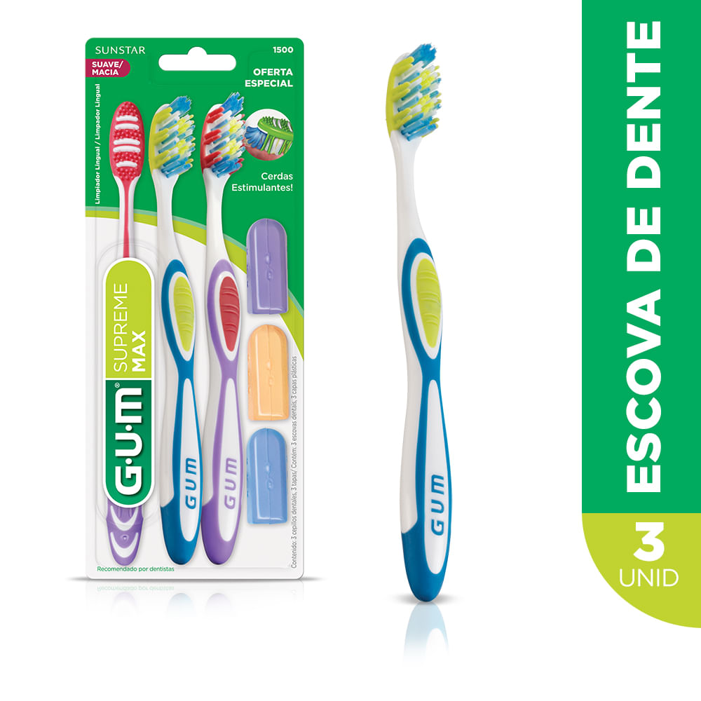 Encontraproduto.com.br - Escova Dental Gum Com Capa 3 Unidades Supreme Max 1500LA3