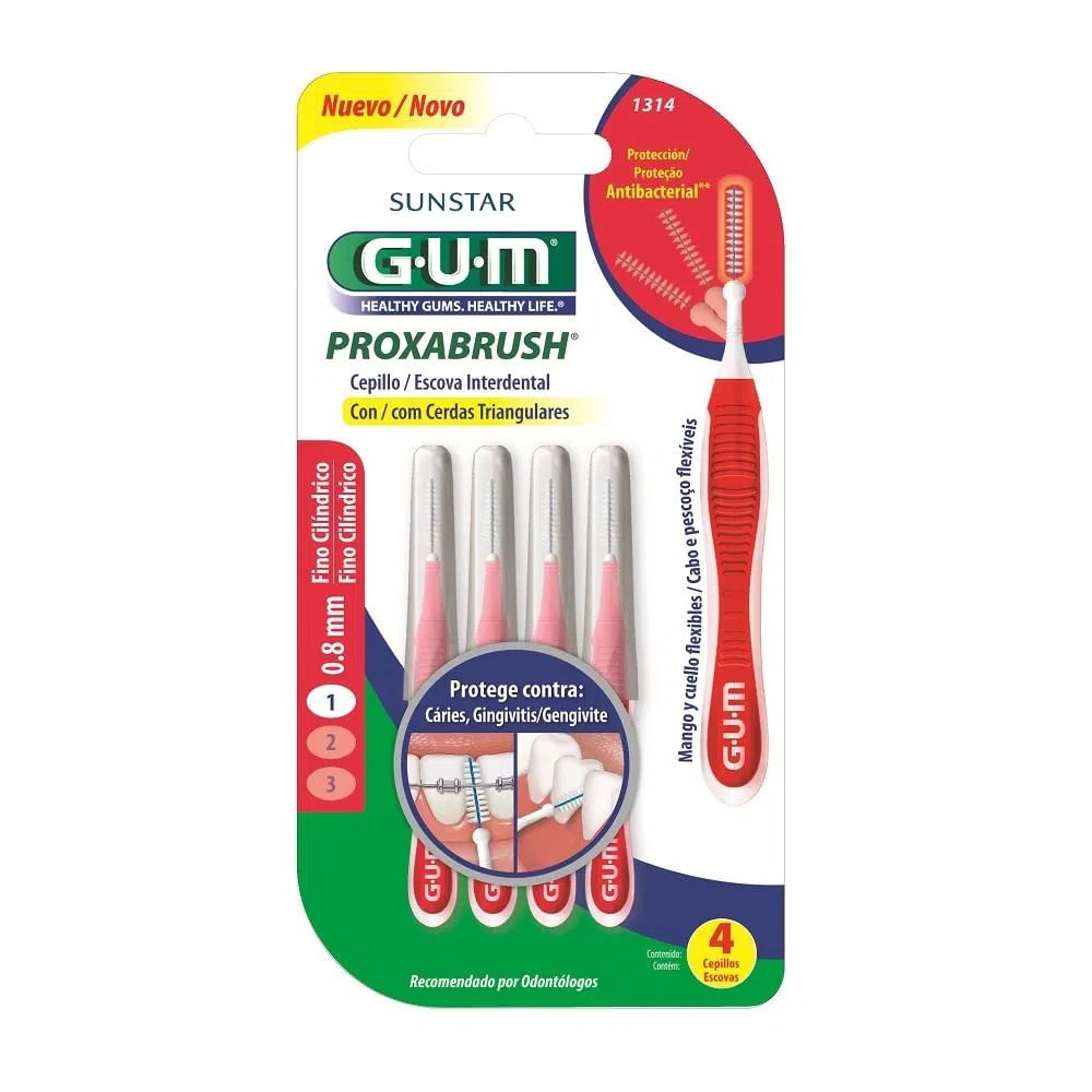 Escova Interdental Gum Proxabrush 0.8mm Fino Cilíndrico 6 Unidades