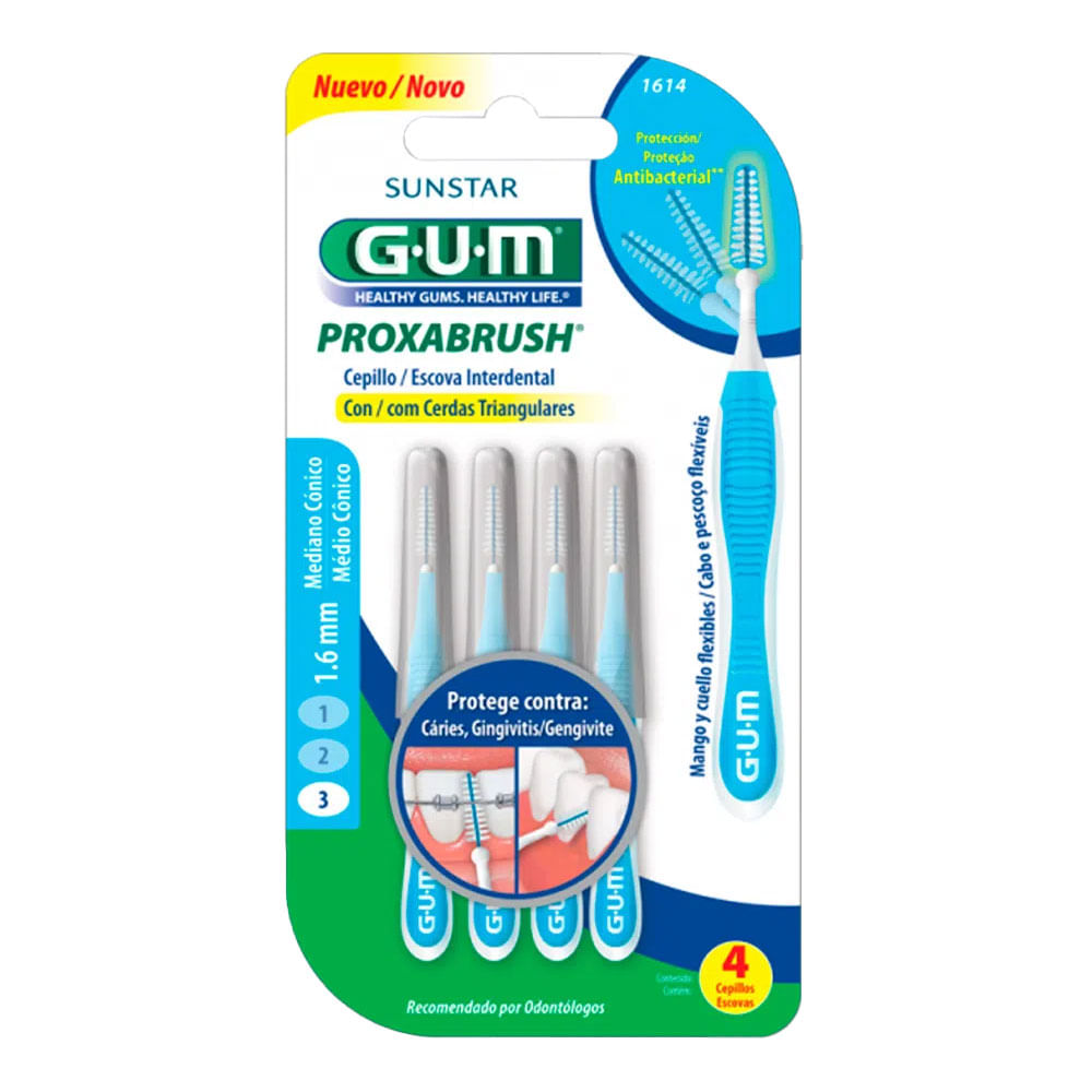 Escova Interdental Gum Proxabrush 1.6mm Mediano Cilíndrico 6 Unidades