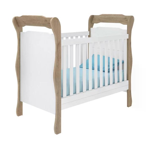 Encontraproduto.com.br - Berço Mini Cama 773 E Comoda 2644 Amore Carvalho Rustico Branco Com Colchao Qmovi