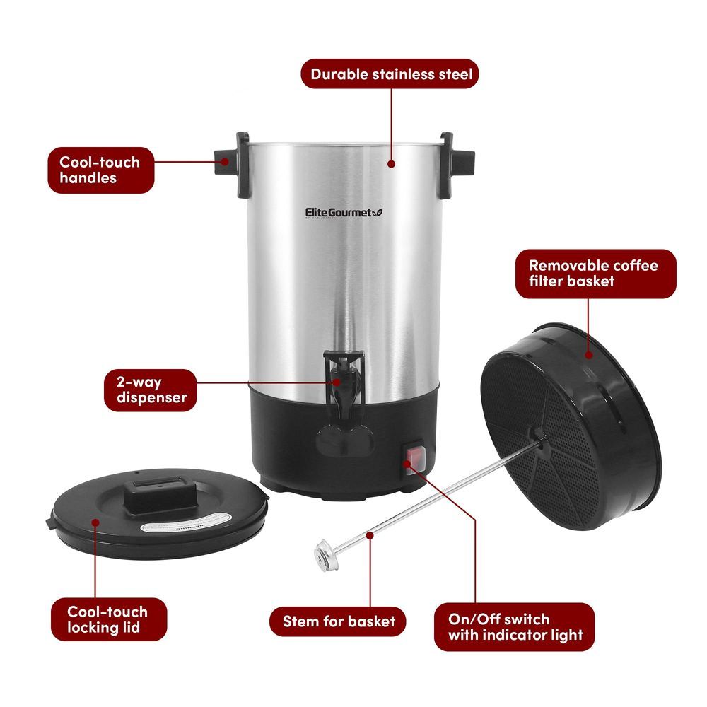 Encontraproduto.com.br - Elite Gourmet Cafeteira Elétrica De Aço Inoxidável 30 Xícaras Prata