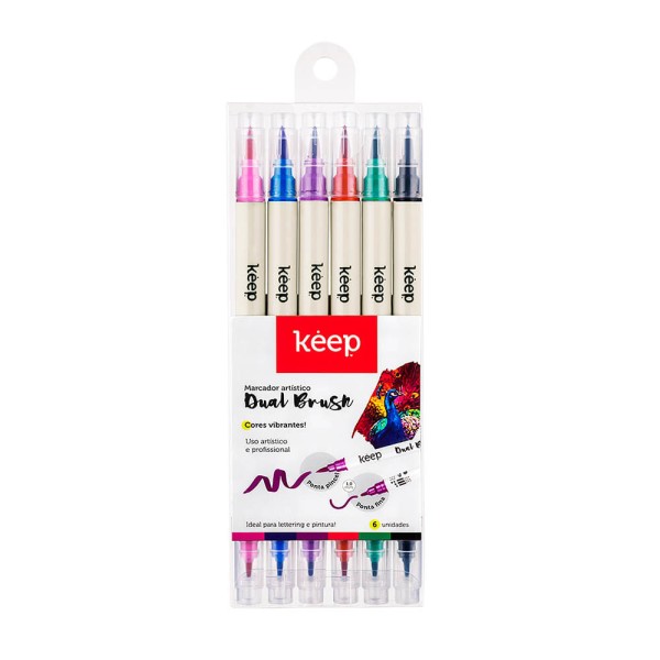Encontraproduto.com.br - Marcador Artístico Dual Brush com 6 Unidades Keep - MR058OUT [Reembalado]