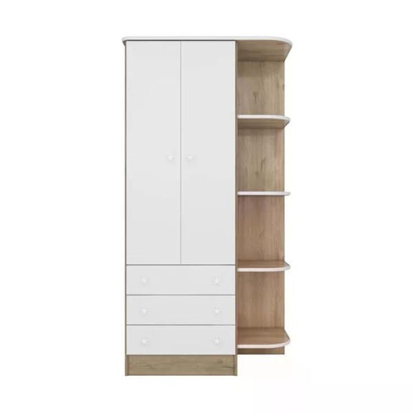 Encontraproduto.com.br - Berço Simples 1 E Guarda Roupa 825 Doce Sonho Carvalho Rustico Branco Com Colchao Qmovi