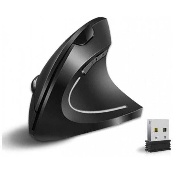 Encontraproduto.com.br - Mouse Ergonômico Vertical Óptico sem Fio Reduz a Tensão do Pulso Multifunções, 800, 1600 DPI, VASSINK, Preto