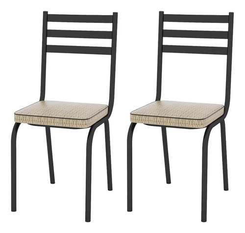 Kit 02 Cadeiras Tubular Preto Fosco 118 Assento Rattan
