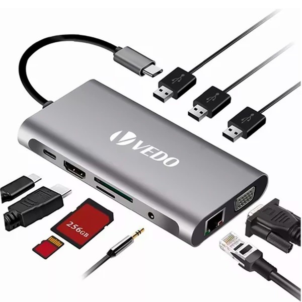 Encontraproduto.com.br - Hub Adaptador USB-C 10 em 1 com HDMI 4K Cabos Golden